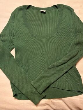 Abercrombie & Fitch Olive Ribbed Scoop-Neck Sweater